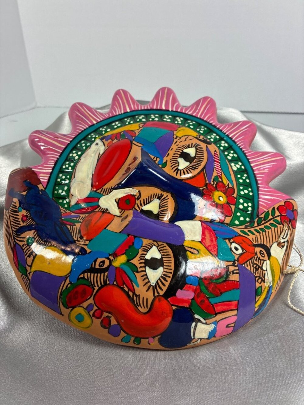 Vintage Hand Painted Mexican Folk Art Sun Moon Wall Plaque, Terracotta Celestial - Picture 10 of 12